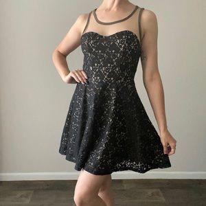 Black lace and tan mesh sweetheart mini dress S